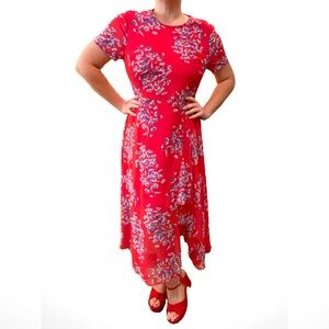 Saunders Collective Chiffon Floral Maxi Dress, Red and Purple, Size 14